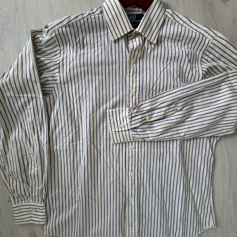 Ralph Lauren White Shirt with Blue Pinstripes